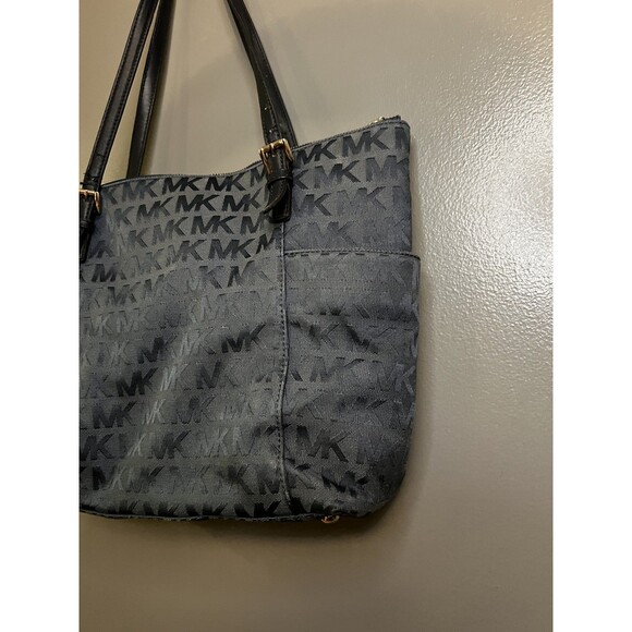 Michael Kors Tote Bag Womens Large Blue MK Monogram Shoulder Purse Handbag Zip - Picture 6 of 13